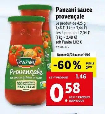 Lidl Panzani sauce provençale offre