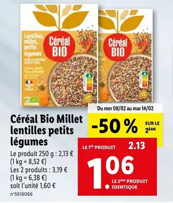 Céréal bio millet lentilles petits légumes