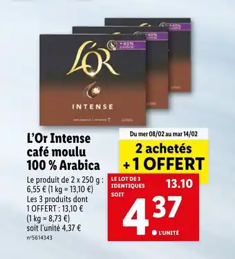 Lidl L'or intense café moulu 100% arabica offre