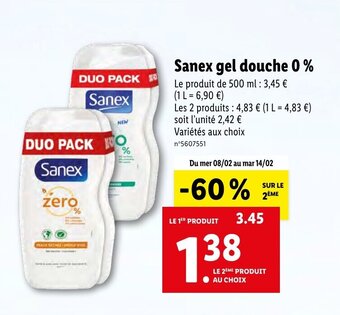 Lidl Sanex gel douche 0% offre