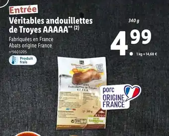 Lidl Véritables andouillettes de troyes AAAAA offre