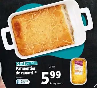 Lidl Parmentier de canard offre