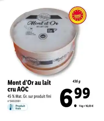 Lidl Mont d'or au lait cru AOC offre