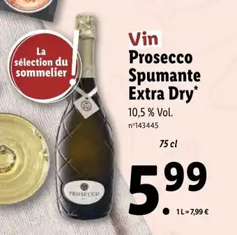 Lidl Prosecco spumante extra dry offre