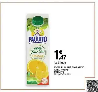 100% pur jus d'orange avec pulpe paquito