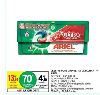 Intermarché Contact Lessive pods 27d ultra détachant ariel offre