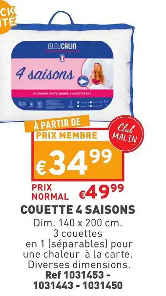 Trafic Couette 4 saisons bleucalin offre