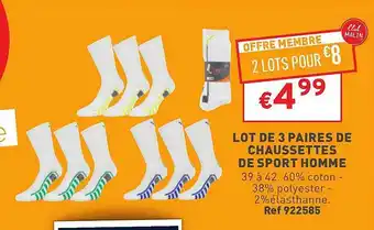 Trafic Lot de 3 paires de chaussettes de sport homme offre