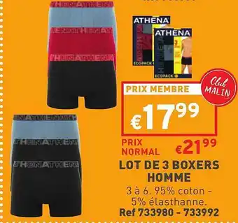 Trafic Lot de 3 boxers homme athena offre