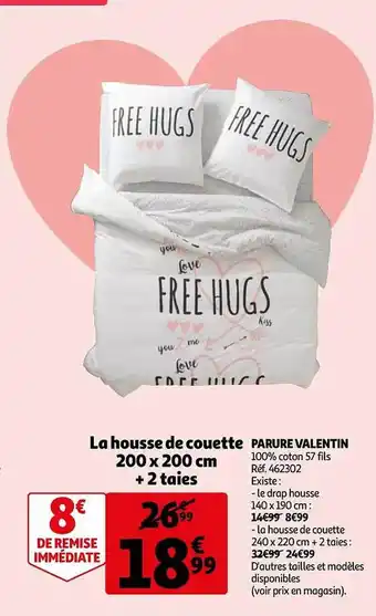 Auchan Parure valentin : la housse de couette 200 x 200 cm + 2 taies offre