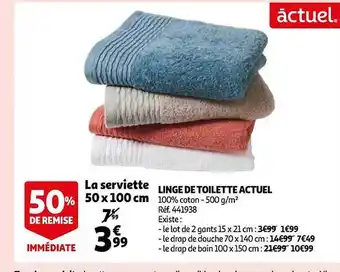 Auchan Linge de toilette actuel : la serviette 50 x 100 cm offre