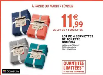 Intermarché Lot de 4 serviettes de toilette domédia offre
