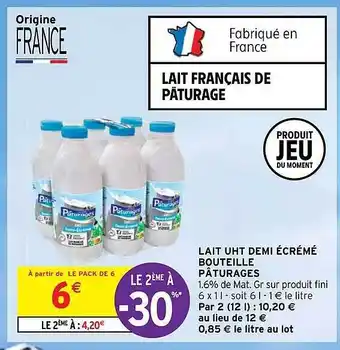 Intermarché Express Lait uht demi écrémé bouteille pâturages offre