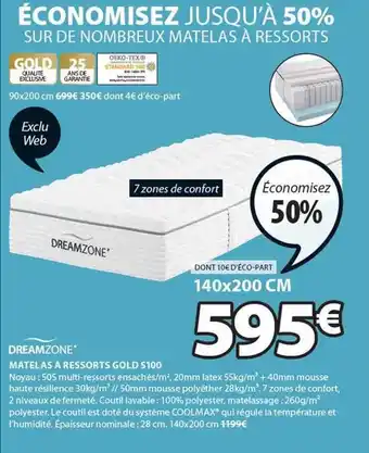 JYSK Matelas à ressorts gold s100 dreamzone offre