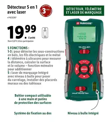 Lidl Détecteur 5 en 1 Avec Laser offre