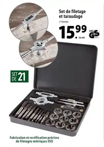 Lidl Set De Filetage Et Taraudage offre