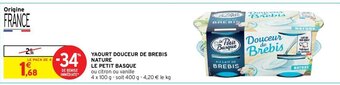 Intermarché Yaourt Douceur De Brebis Nature Le Petit Basque offre