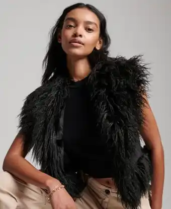 Gilet afghan court sans manches avec doublure en fausse fourrure