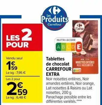 Carrefour Tablettes de chocolat carrefour extra offre