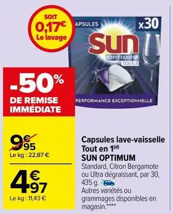Carrefour Market Capsules lave-vaisselle tout en 1(d) sun optimum offre