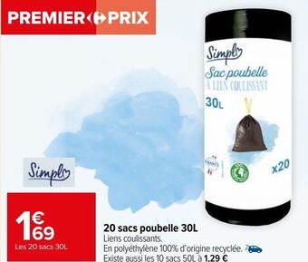 Carrefour Market 20 sacs poubelle 30l offre
