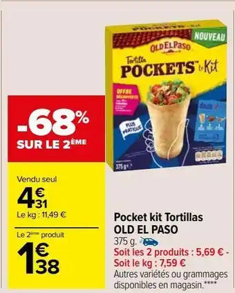 Carrefour Market Pocket kit tortillas  old el paso offre