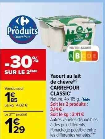 Carrefour Market Yaourt au lait  de chèvre(m)  carrefour  classic’ offre