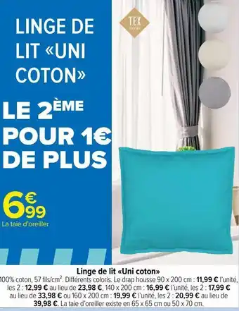 Carrefour Market Linge de lit uni coton offre