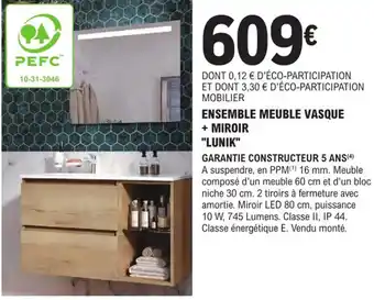 E.Leclerc Brico Ensemble Meuble Vasque + Miroir Lunik offre