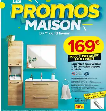Castorama Ensemble Sous-Vasque 1.80 cm + Plan Vasque + Miroir offre