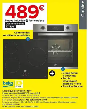 Castorama Lot plaque de cuisson + four plaque induction hii63400mt 3 zones offre