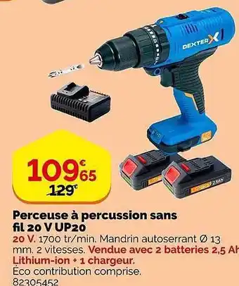 Weldom Perceuse à percussion sans fil 20 v up20 dexter offre