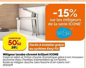 Mitigeur lavabo chromé brillant icone
