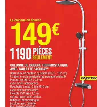 Brico Dépôt Colonne De Douche Thermostatique Avec Tablette "Achray" offre