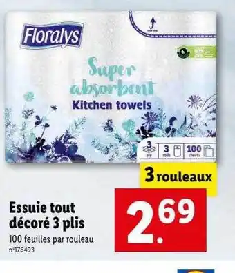 Lidl Essuie tout décoré 3 plis floralys offre