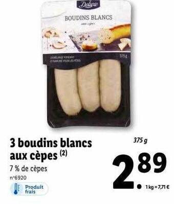 Lidl 3 boudins blancs aux cèpes offre