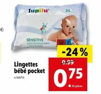 Lidl Lingettes bébé pocket lupilu offre