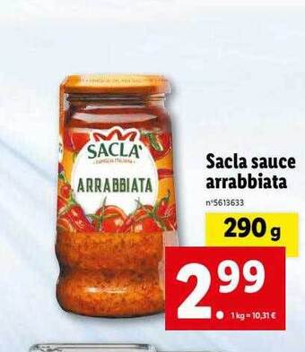 Lidl Sacla sauce arrabbiata offre