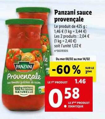 Lidl Panzani sauce provençale offre