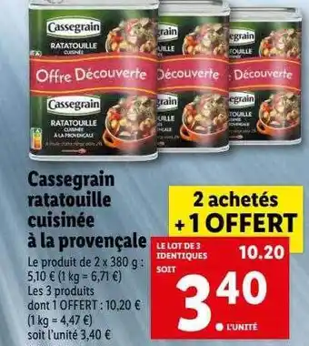Lidl Cassegrain ratatouille cuisinée à la provençale offre