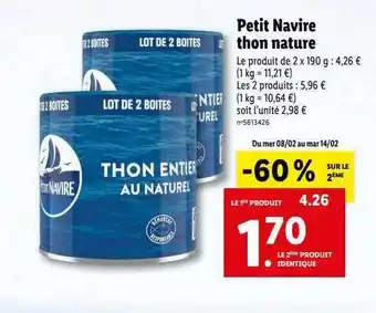 Lidl Petit navire thon nature offre