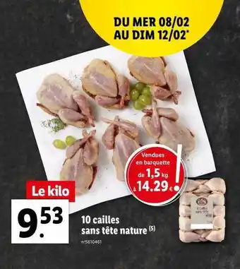 Lidl 10 cailles sans tête nature offre