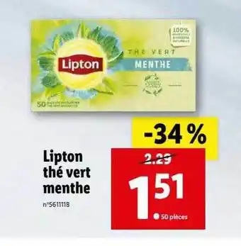 Lidl Lipton thé vert menthe offre