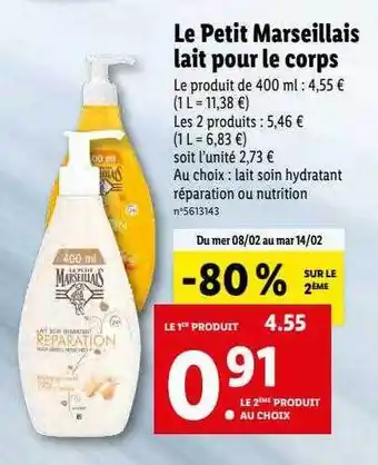 Lidl Lait pour le corps le petit marseillais offre
