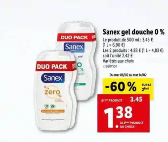 Lidl Gel douche 0% sanex offre