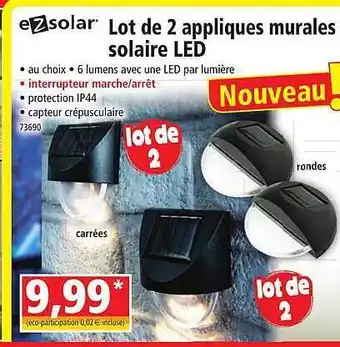Norma Lot de 2 appliques murales solaire led ezsolar offre