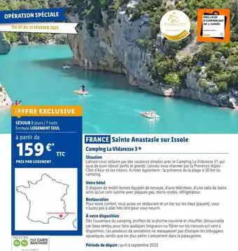 Lidl France sainte anastasie sur issole : camping la vidaresse 3* offre
