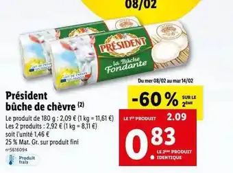 Lidl Président bûche de chèvre offre