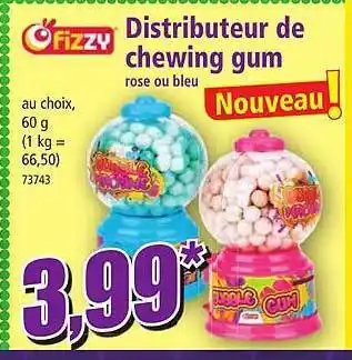 Norma Distributeur de chewing gum rose ou bleu fizzy offre