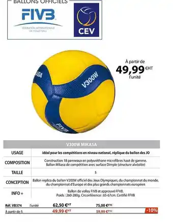 Casal Sport Ballons officiels fivb - v300w mikasa offre